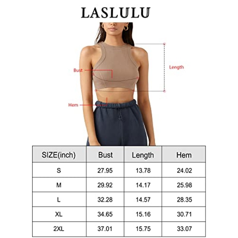 LASLULU Womens 스포츠 브라 Racerback Athletic Shirts 패딩 리브 요가 탱크 탑 홀터넥 넥 피트니스 운동 자르기 탑