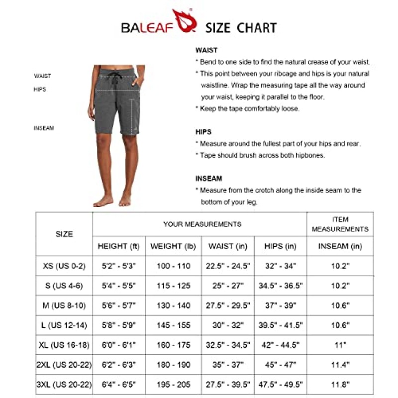 BALEAF 여성용 땀 반바지 롱 코튼 버뮤다 농구 여름 캐주얼 운동 주머니가있는 Drawstring 반바지 걷기