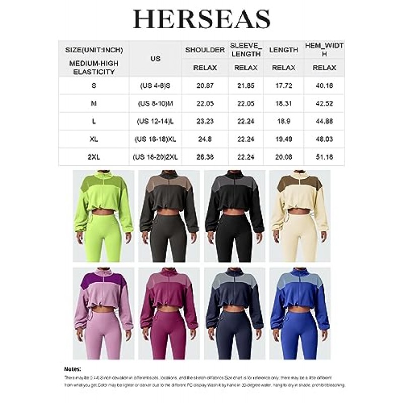 Herseas 여성 자르기 운동 재킷 컬러 블록 긴 소매 양털 겨울 코트