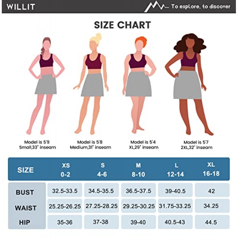 Willit 여성용 골프 스커트 스커트 하이 웨이스트 퀵 드라이 운동 캐주얼 스커트 포켓 포함
