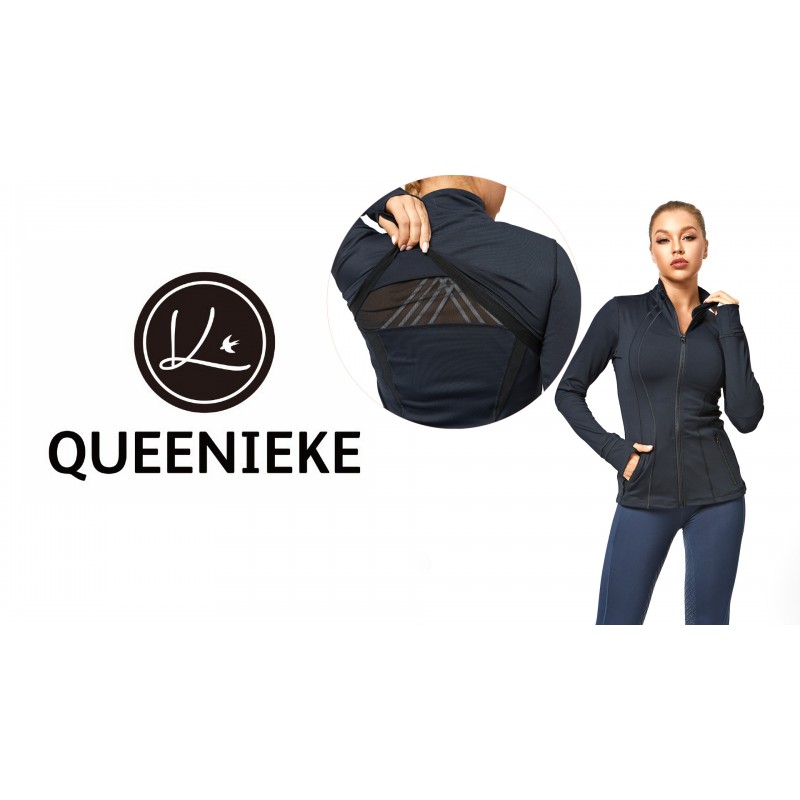 QUEENIEKE 여성 운동 재킷 Cottony-Soft 풀 지퍼 슬림핏 운동 러닝 재킷 포켓 포함 210503