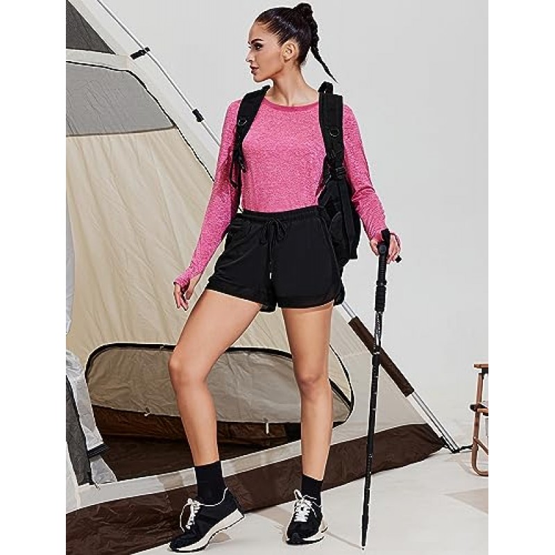 Pinspark 여성용 긴 소매 운동 셔츠 메쉬 요가 탑 루즈 피트 하이킹 체육관 ​​셔츠 통기성 빠른 드라이 러닝