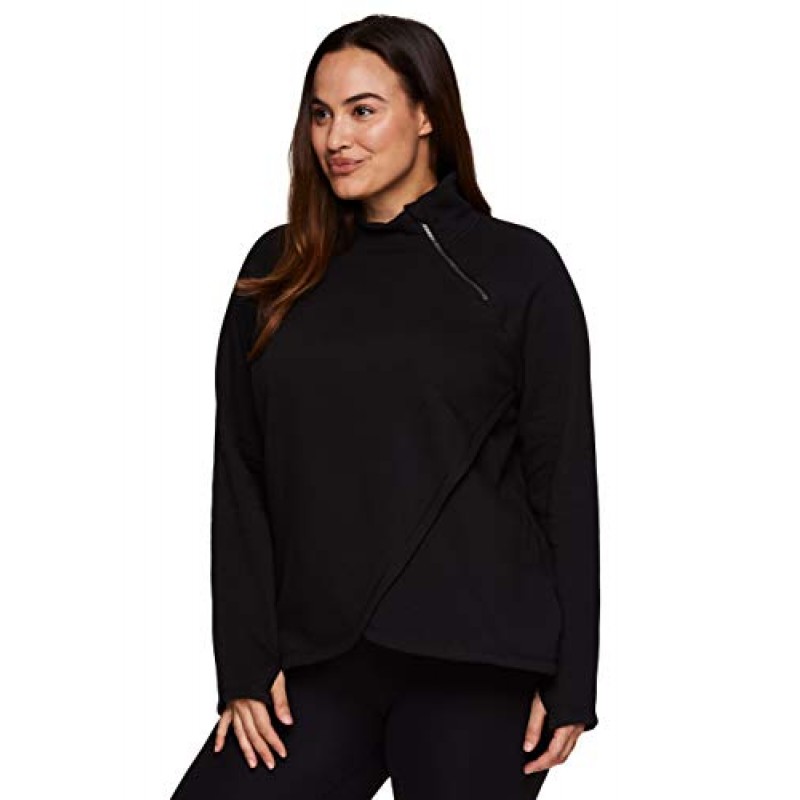 RBX 액티브 여성용 플러스 사이즈 모크 넥 긴 소매 플리스 풀오버 스웨트 셔츠