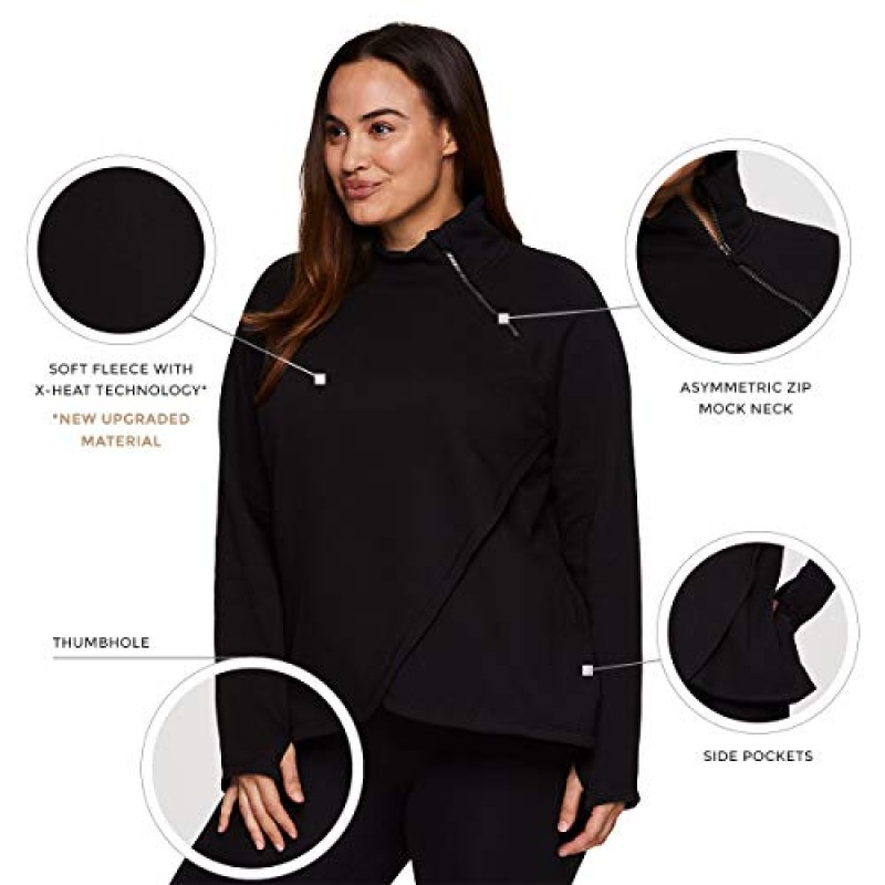 RBX 액티브 여성용 플러스 사이즈 모크 넥 긴 소매 플리스 풀오버 스웨트 셔츠