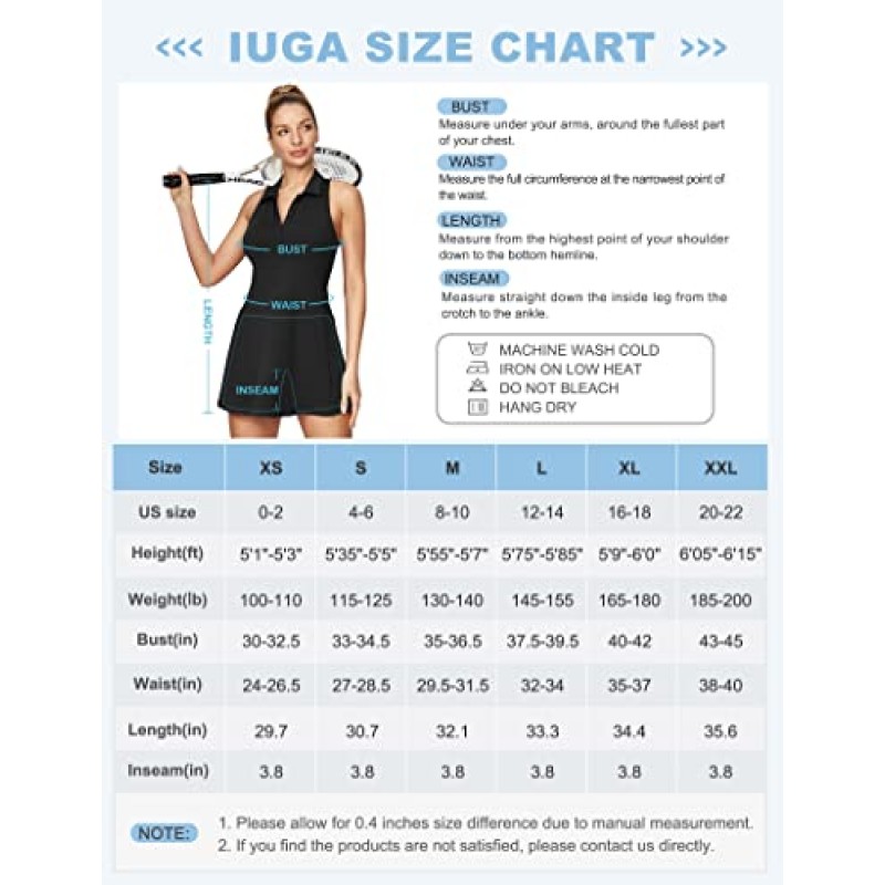 여성용 IUGA 테니스 복장, 내장형 브래지어 아래에 반바지가 있는 골프 운동 복장, 주머니가 있는 운동 복장