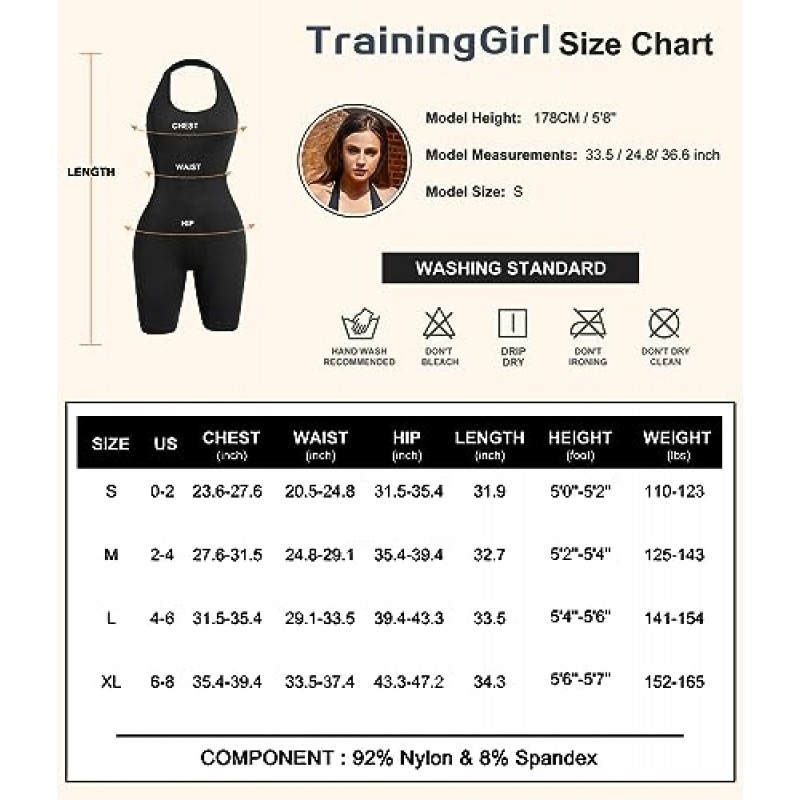 TrainingGirl 여성 요가 점프 슈트 홀터 스포츠 로퍼 반바지 립 원피스 바디 슈트 Seamless Bodycon Workout Gym Activewear