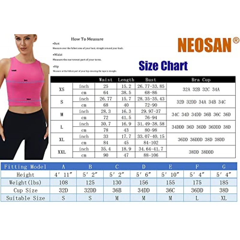 NEOSAN Womens 스포츠 브라 하이 넥 탈착식 패딩 요가 크롭 탑 롱라인 운동 탱크 탑