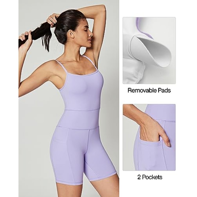 Heathyoga 여성 운동 Romper 반바지 Tummy Control 여성용 원피스 점프 슈트 Yoga Bodycon Romper Unitard Bodysuit