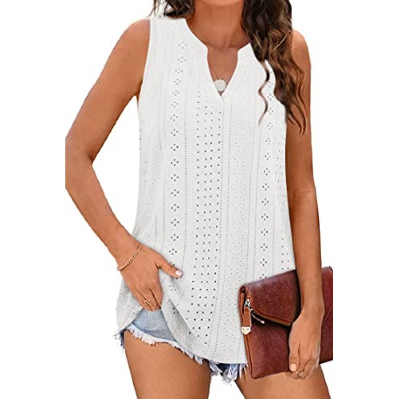 Zwurew 여성용 탱크 탑 루즈 피트 민소매 V 넥 탑 Dressy 캐주얼 아일렛 Summer Flowy Cami Shirts Blouse