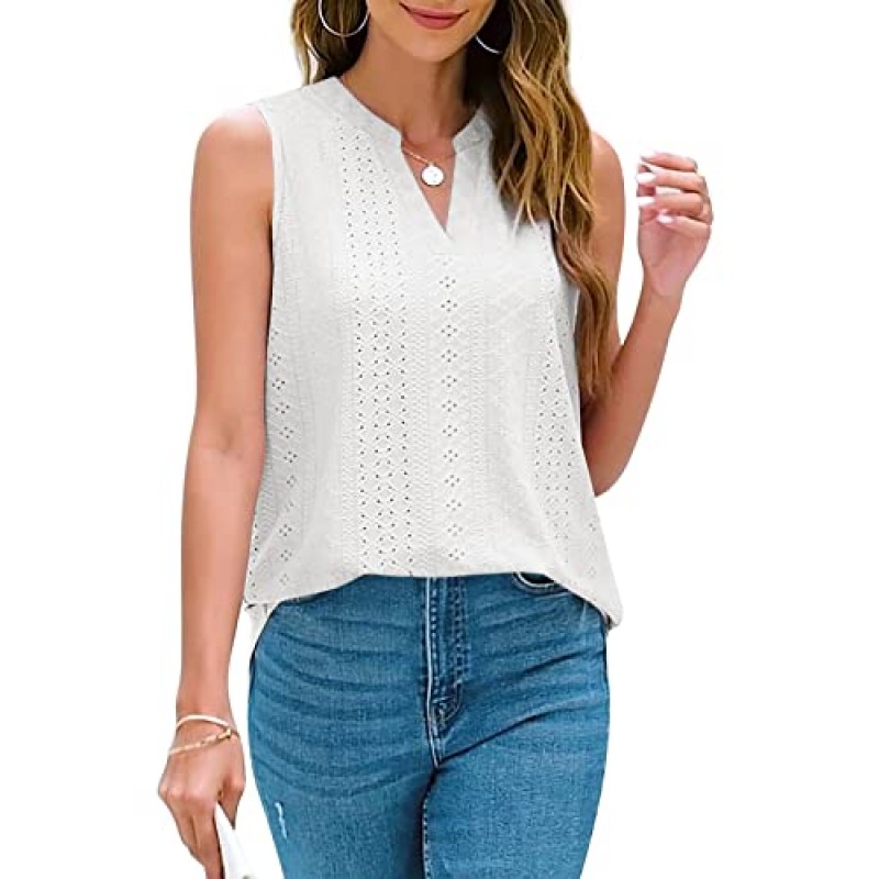 Zwurew 여성용 탱크 탑 루즈 피트 민소매 V 넥 탑 Dressy 캐주얼 아일렛 Summer Flowy Cami Shirts Blouse