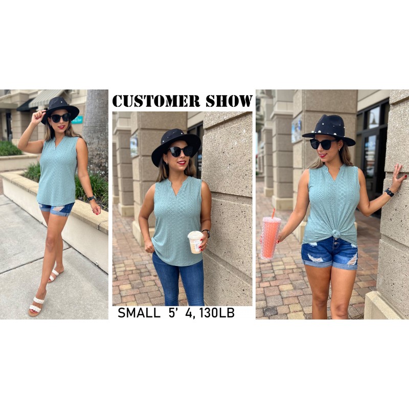 Zwurew 여성용 탱크 탑 루즈 피트 민소매 V 넥 탑 Dressy 캐주얼 아일렛 Summer Flowy Cami Shirts Blouse