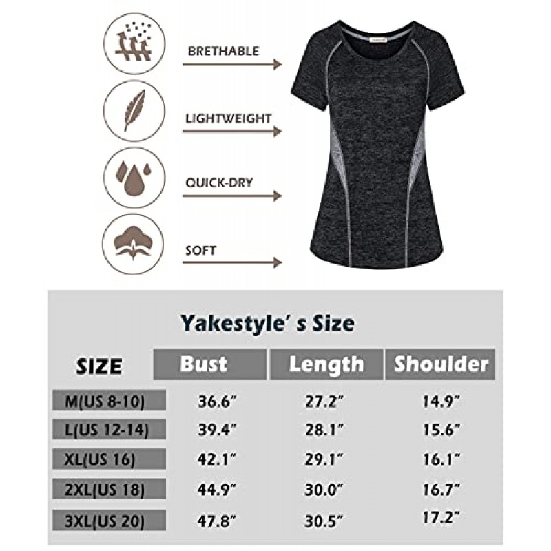 Yakestyle 여성용 운동 상의, 요가 셔츠용 반팔 땀 흡수 기능성 의류 티셔츠 하이킹