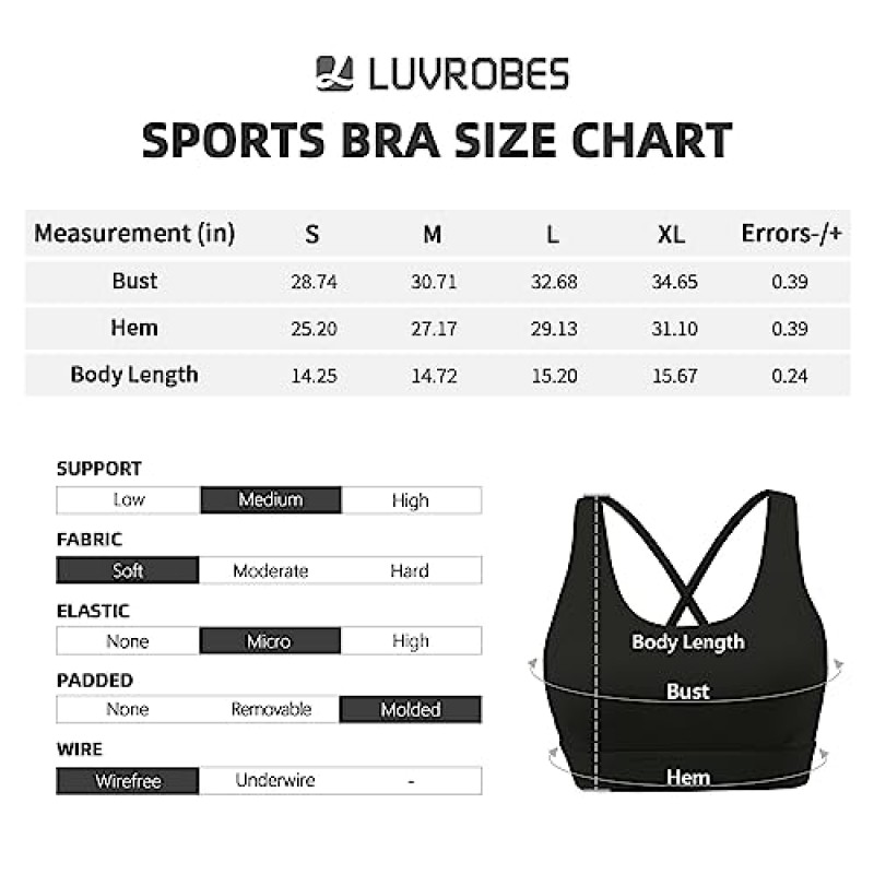 Luvrobes 여성용 Strappy 스포츠 브라 Criss Cross Back 성형 컵 운동 피트니스 중간 지원 가볍게 늘어선 요가 브래지어