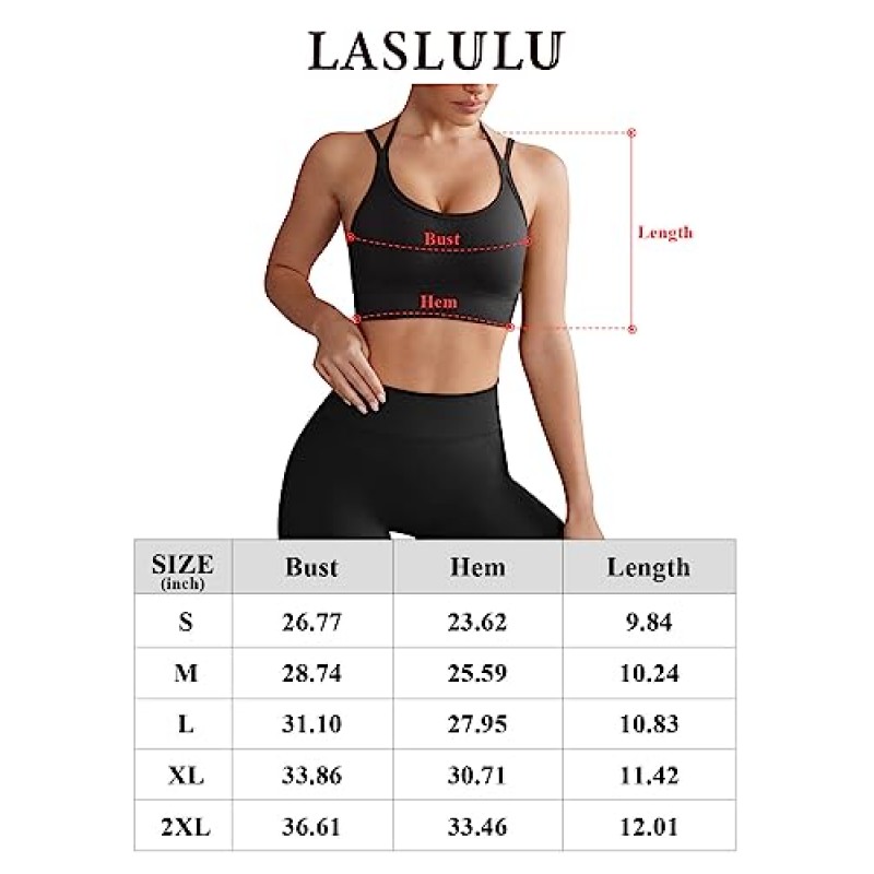 LASLULU Womens 스포츠 브래지어 스쿠프 넥 조절 가능한 스파게티 스트랩 원활한 섹시한 운동 요가 패딩 브래지어 캐미솔 자르기 탑