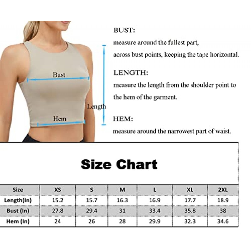 여성용 하이 넥 크롭 탑 민소매 레이서 백 기본 운동 탱크 탑 셔츠