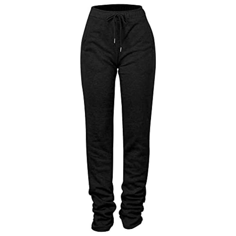 Womens Stacked Fleece Sweatpants 셰르파 라이닝 두꺼운 따뜻한 운동 활성 조깅 셔링 라운지 바지