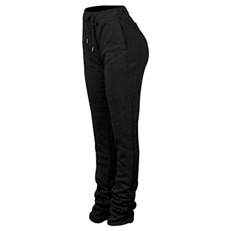 Womens Stacked Fleece Sweatpants 셰르파 라이닝 두꺼운 따뜻한 운동 활성 조깅 셔링 라운지 바지