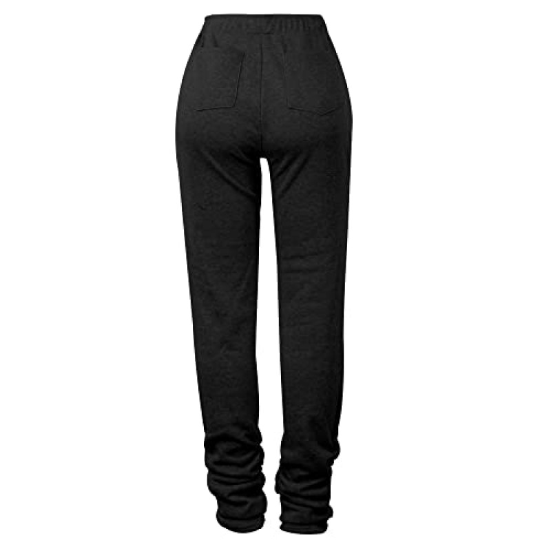 Womens Stacked Fleece Sweatpants 셰르파 라이닝 두꺼운 따뜻한 운동 활성 조깅 셔링 라운지 바지