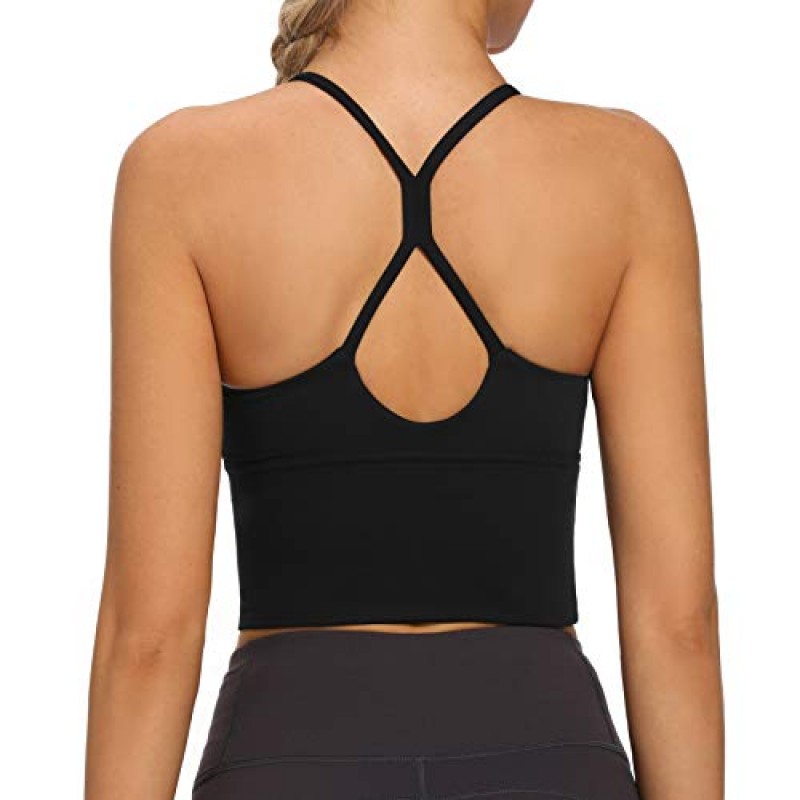 VIBOJOY Longline Strappy 패딩 스포츠 브래지어 운동 러닝 탱크 크롭 탑 요가 체육관 피트니스 Activewear 여성용