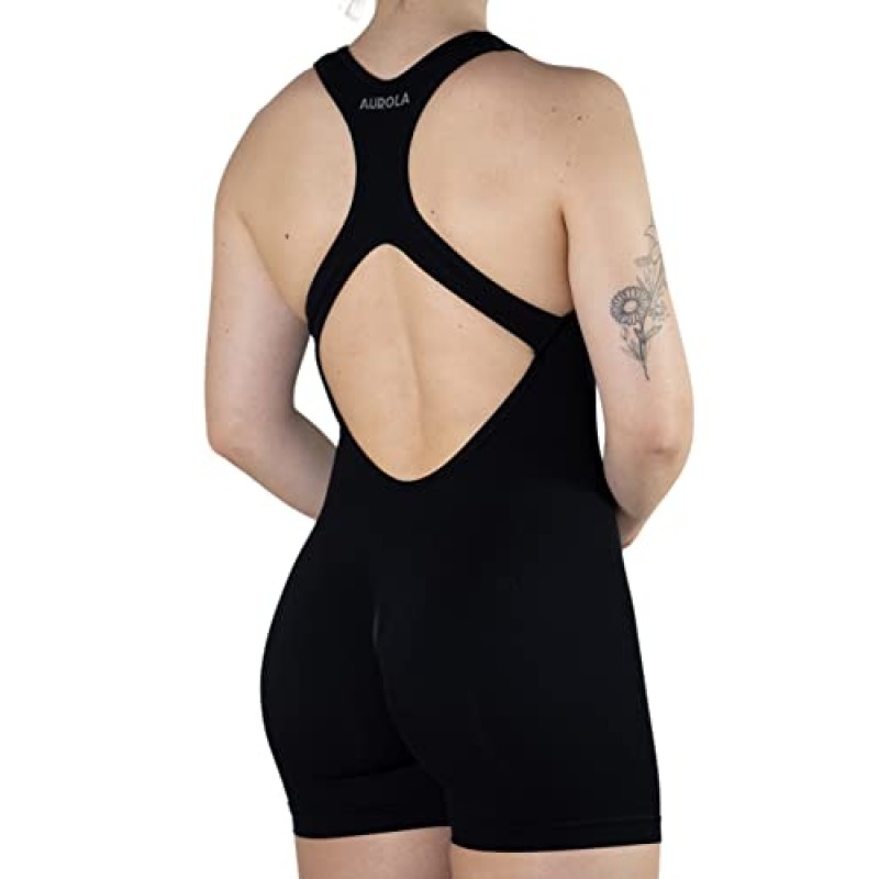 AUROLA Power Romper 여성용 운동 요가 체육관 Seamless 원피스 Racerback Jumpsuit Tummy Control 패딩 스포츠 브라 Onesie