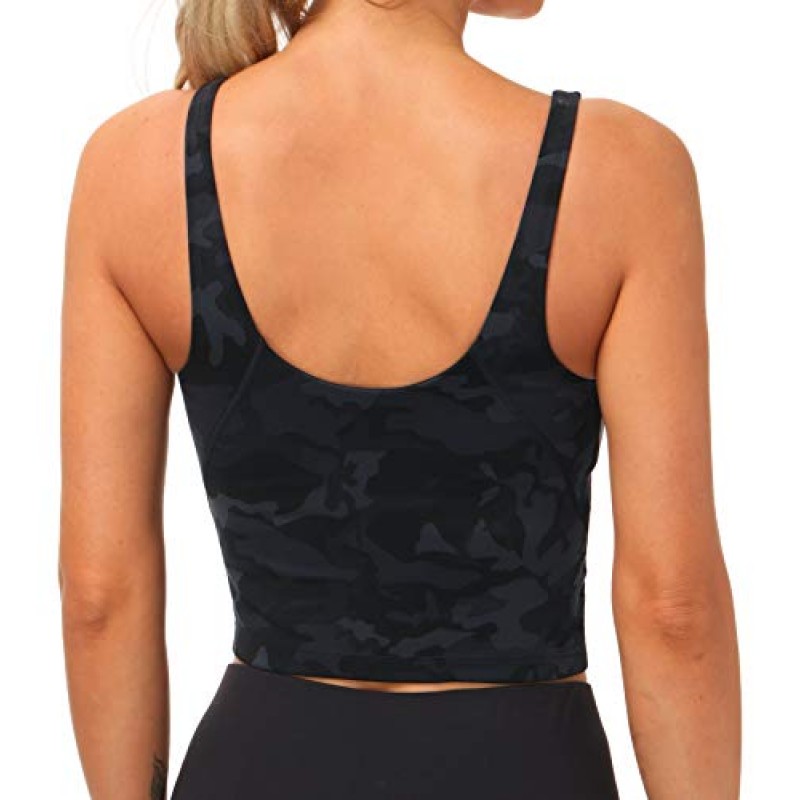 THE GYM PEOPLE Womens Camo Longline 스포츠 브라 Wirefree 패딩 미디엄 지원 요가 브래지어 체육관 러닝 운동 탱크 탑