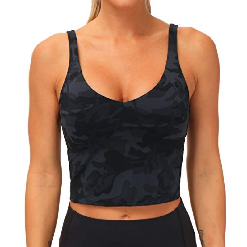 THE GYM PEOPLE Womens Camo Longline 스포츠 브라 Wirefree 패딩 미디엄 지원 요가 브래지어 체육관 러닝 운동 탱크 탑