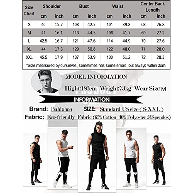 Babioboa 남성 운동 후드 탱크 탑 민소매 체육관 후드 보디 빌딩 근육 차단 티셔츠