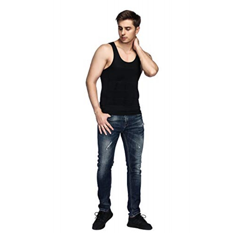 Odoland Mens 3 팩 바디 셰이퍼 슬리밍 배 조끼 열 압축 셔츠 탱크 탑 Shapewear