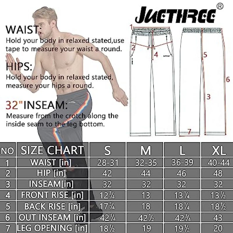 운동, 달리기, 훈련, 조깅, 체육관을 위한 지퍼 포켓이 있는 JUETHREE 남성용 운동복 오픈 하단 운동 바지