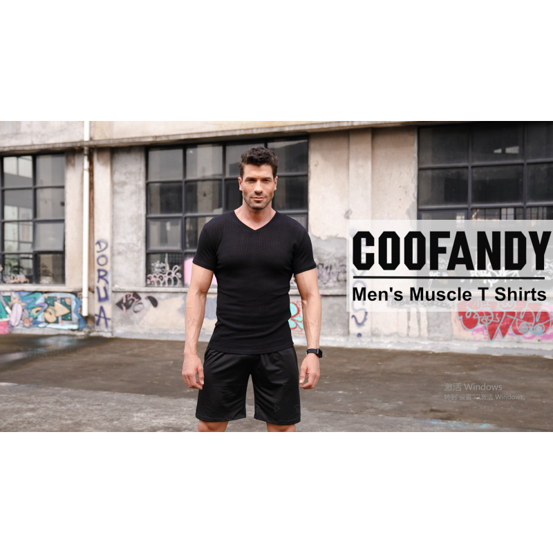 COOFANDY 남성용 근육 T 셔츠 스트레치 반소매 V 넥 보디 빌딩 운동 티셔츠