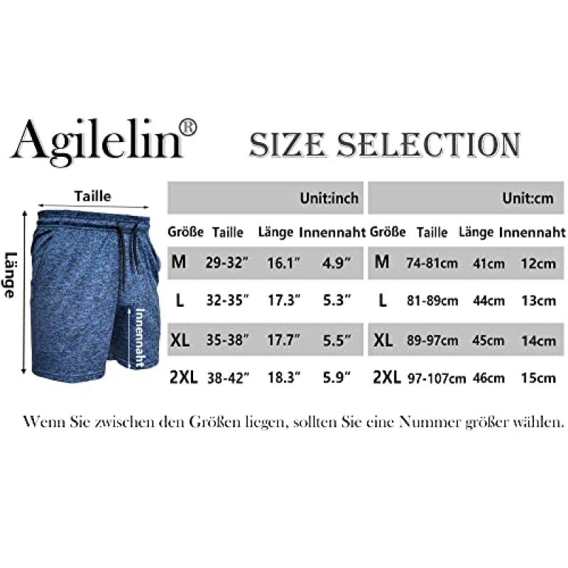 Agilelin 남성용 운동용 반바지 5인치 포켓 포함 경량 운동 트레이닝 반바지 빠른 건조, 높은 신축성, 통기성