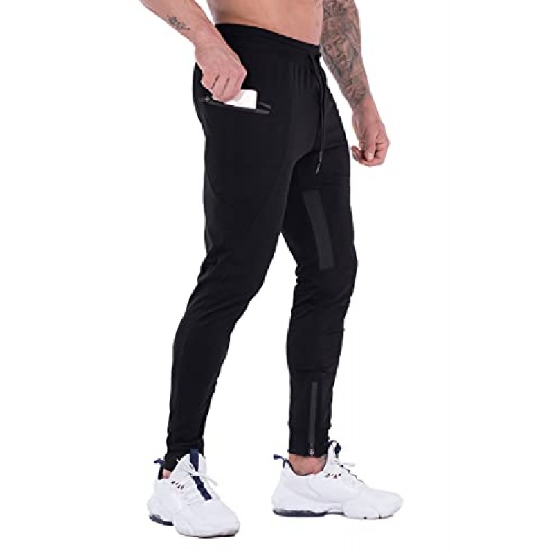 FIRSTGYM Mens Joggers 트레이닝 복 슬림 피트 운동 훈련 허벅지 메쉬 체육관 조깅 바지 (지퍼 포켓 포함)