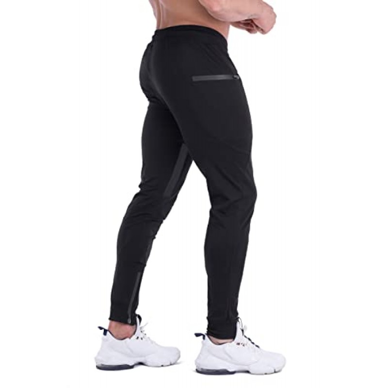 FIRSTGYM Mens Joggers 트레이닝 복 슬림 피트 운동 훈련 허벅지 메쉬 체육관 조깅 바지 (지퍼 포켓 포함)