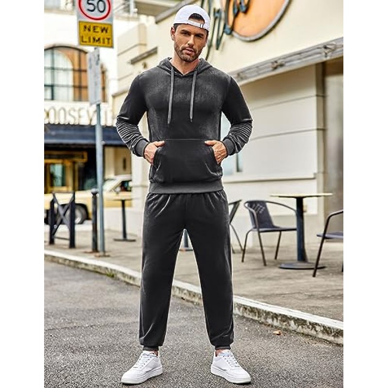 COOFANDY 남자 Tracksuit 2 조각 Sweatsuit 세트 스포츠 캐주얼 피트니스 조깅을위한 긴 소매 후드 운동복