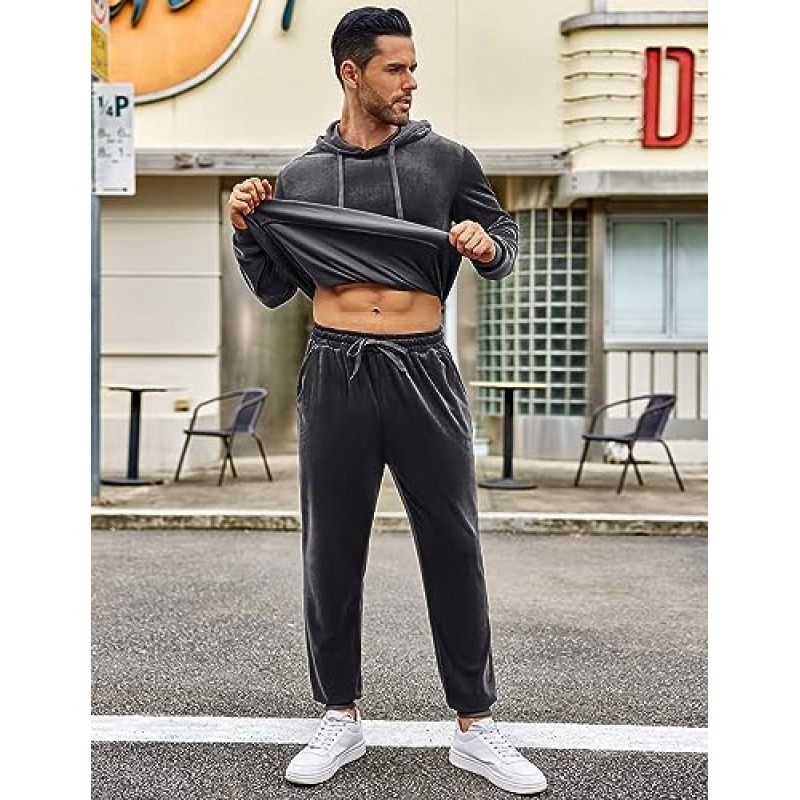 COOFANDY 남자 Tracksuit 2 조각 Sweatsuit 세트 스포츠 캐주얼 피트니스 조깅을위한 긴 소매 후드 운동복