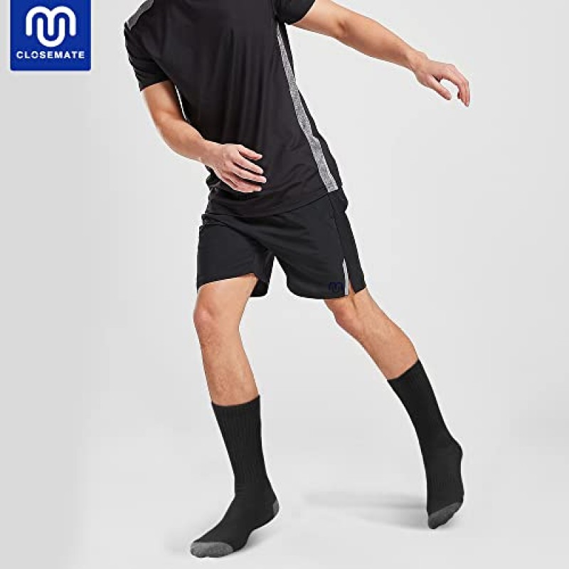 Closemate Mens Crew 양말 코튼 쿠션 수분 흡수 스포츠 양말 통기성 훈련 운동 양말 6 쌍