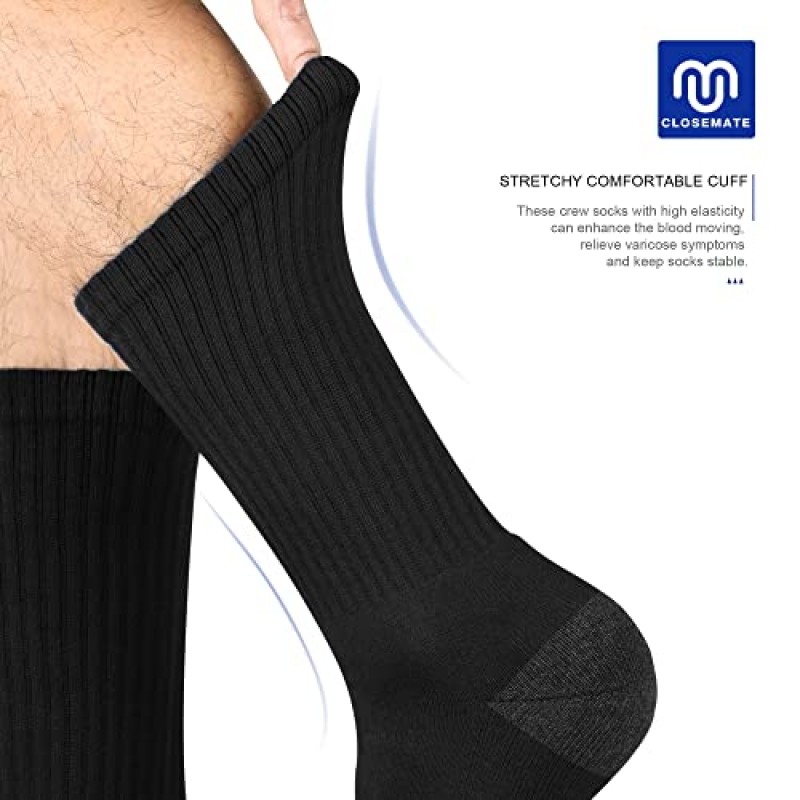 Closemate Mens Crew 양말 코튼 쿠션 수분 흡수 스포츠 양말 통기성 훈련 운동 양말 6 쌍