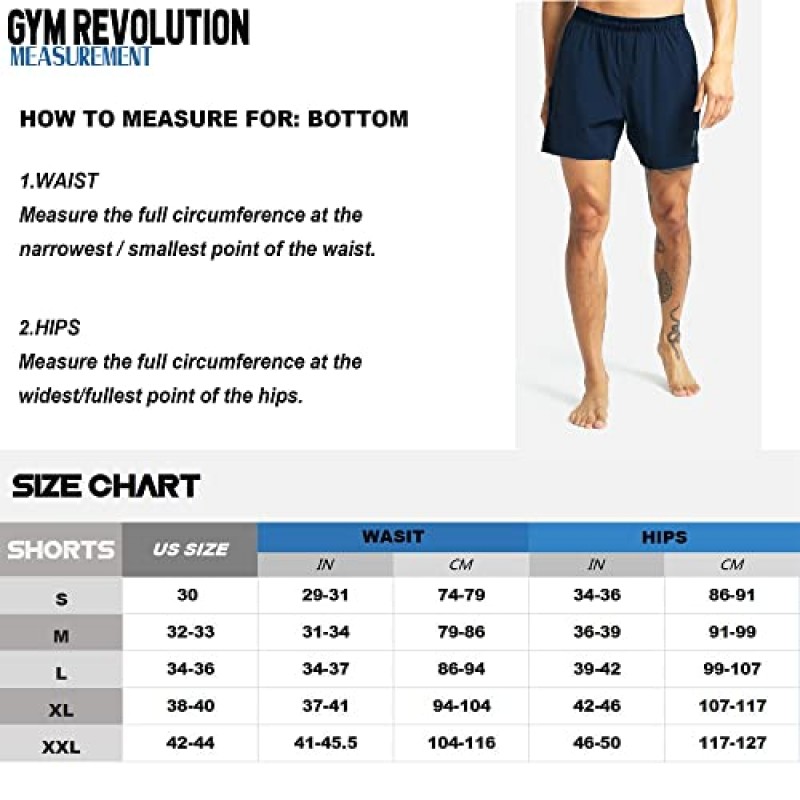 GYM REVOLUTION 남성용 5' 운동 운동용 속건성 반바지 러닝 트레이닝 반바지 지퍼 포켓 포함