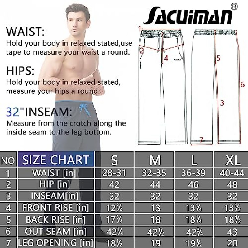 SACUIMAN 남성용 지퍼 포켓이 있는 스웨트팬츠 운동, 달리기, 훈련, 조깅, 체육관용 오픈 하단 운동 바지