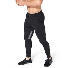 BROKIG 남성용 허벅지 메쉬 체육관 조깅 바지, 지퍼 포켓이 있는 남성용 캐주얼 슬림핏 운동 보디빌딩 스웨트팬츠