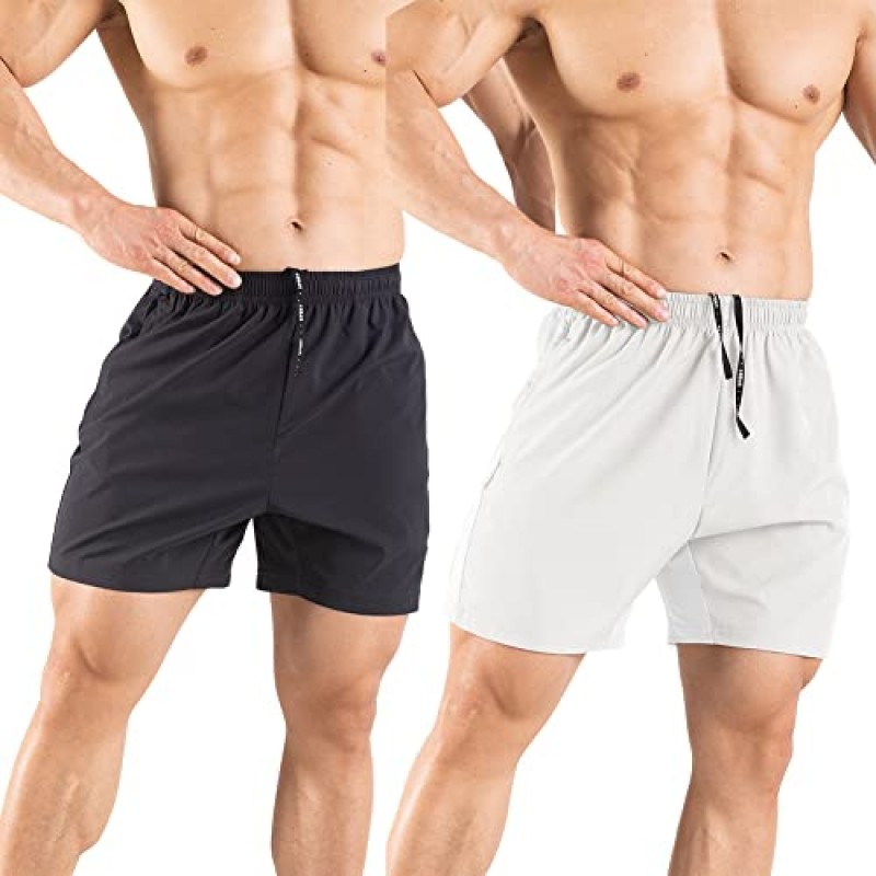 Gaglg 남성용 5인치 런닝 반바지 2팩 지퍼 포켓이 있는 빠른 건조 운동 운동 체육관 반바지
