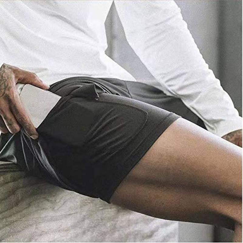 CYF 남성용 2 in 1 러닝 반바지(포켓 포함) 빠른 드라이 통기성 액티브 체육관 운동 반바지