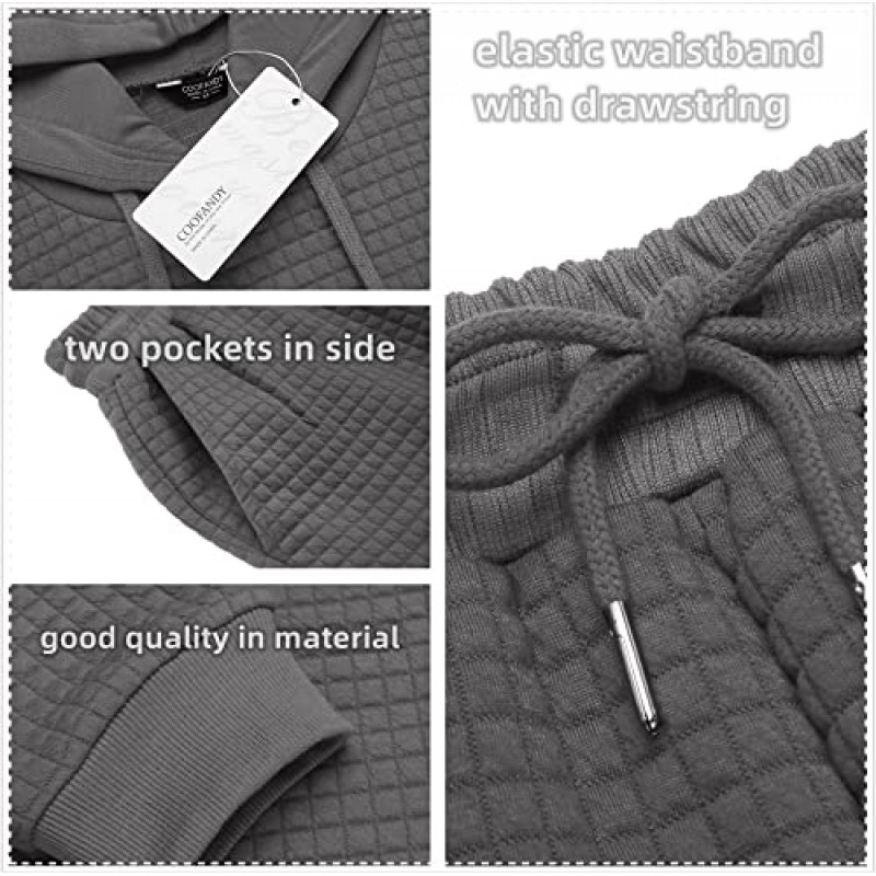 COOFANDY 남성용 운동복 세트 2 피스 복장 후드 운동 Tracksuit 격자 무늬 자카드 조깅 슈트 세트
