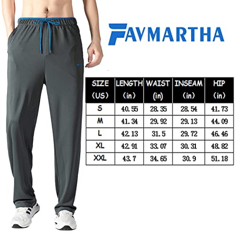 FAVMARTHA 지퍼 포켓이 있는 남성용 경량 스웨트 팬츠 운동, 훈련을 위한 오픈 하단 운동용 루즈핏 조깅 바지