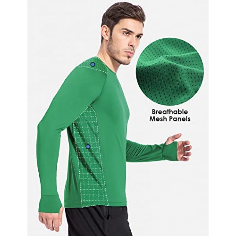BALEAF 남성용 긴 소매 러닝 셔츠(엄지 구멍 포함) Quick Dry Athletic Shirt 운동 트레이닝 탑