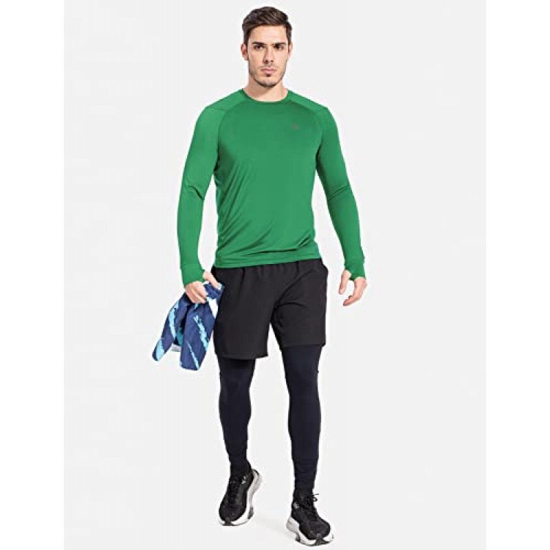 BALEAF 남성용 긴 소매 러닝 셔츠(엄지 구멍 포함) Quick Dry Athletic Shirt 운동 트레이닝 탑