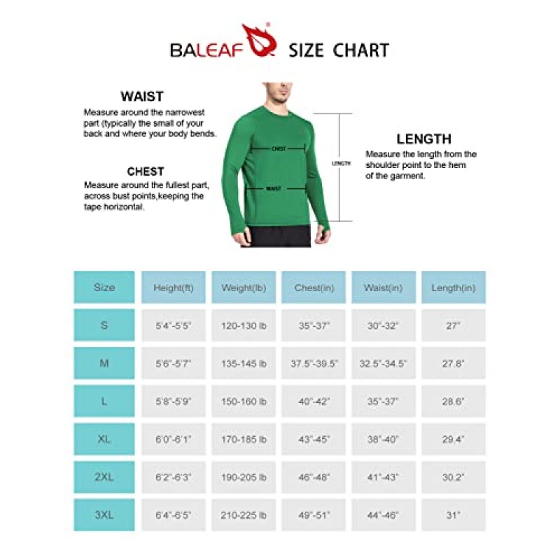 BALEAF 남성용 긴 소매 러닝 셔츠(엄지 구멍 포함) Quick Dry Athletic Shirt 운동 트레이닝 탑