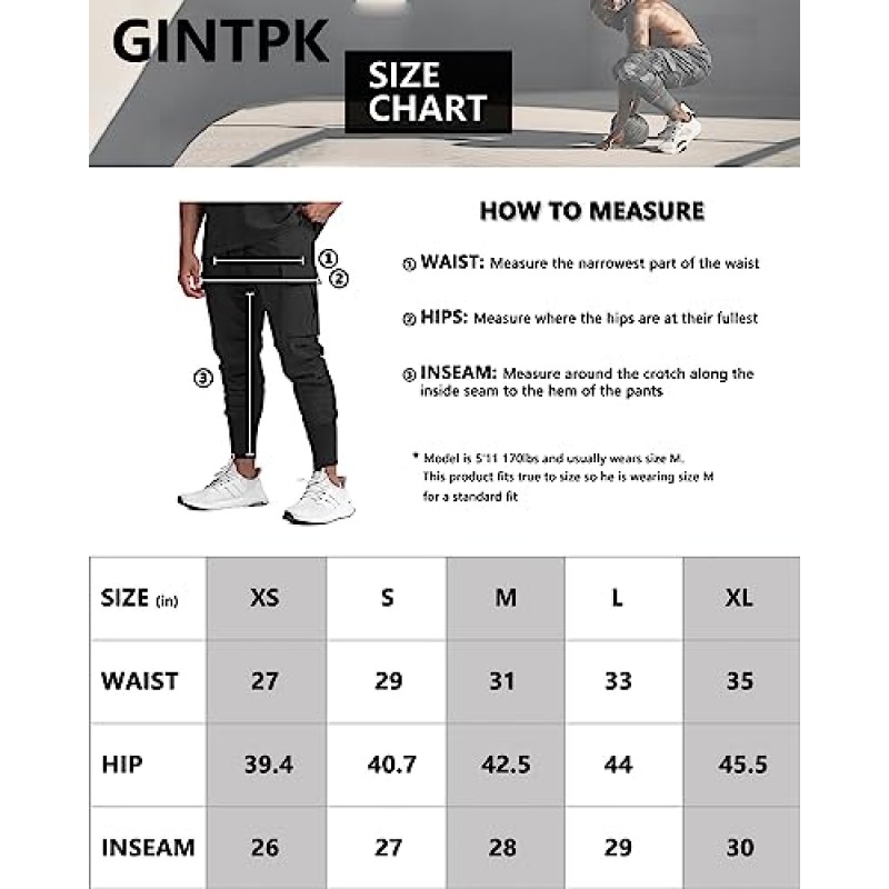 GINTPK 남성용 카고 조깅 경량 테이퍼 하이킹 바지 스포츠 러닝 훈련용 빠른 드라이 스웨트 팬츠
