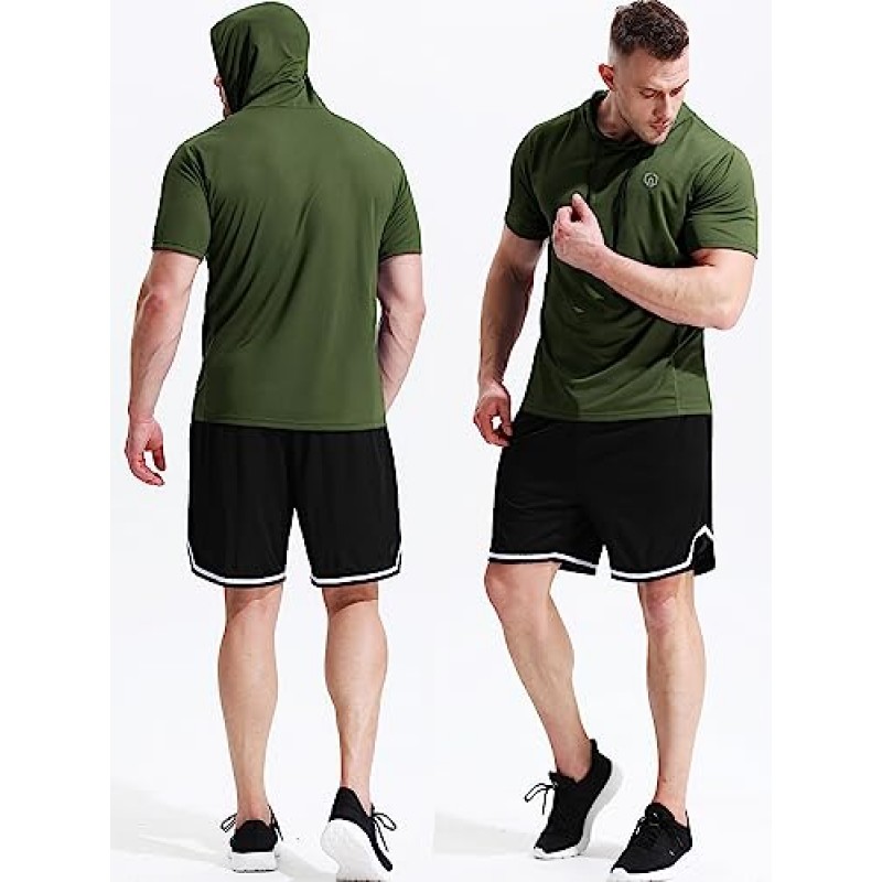 NELEUS 남성용 3팩 러닝 셔츠 메쉬 운동 후드가 있는 운동용 셔츠