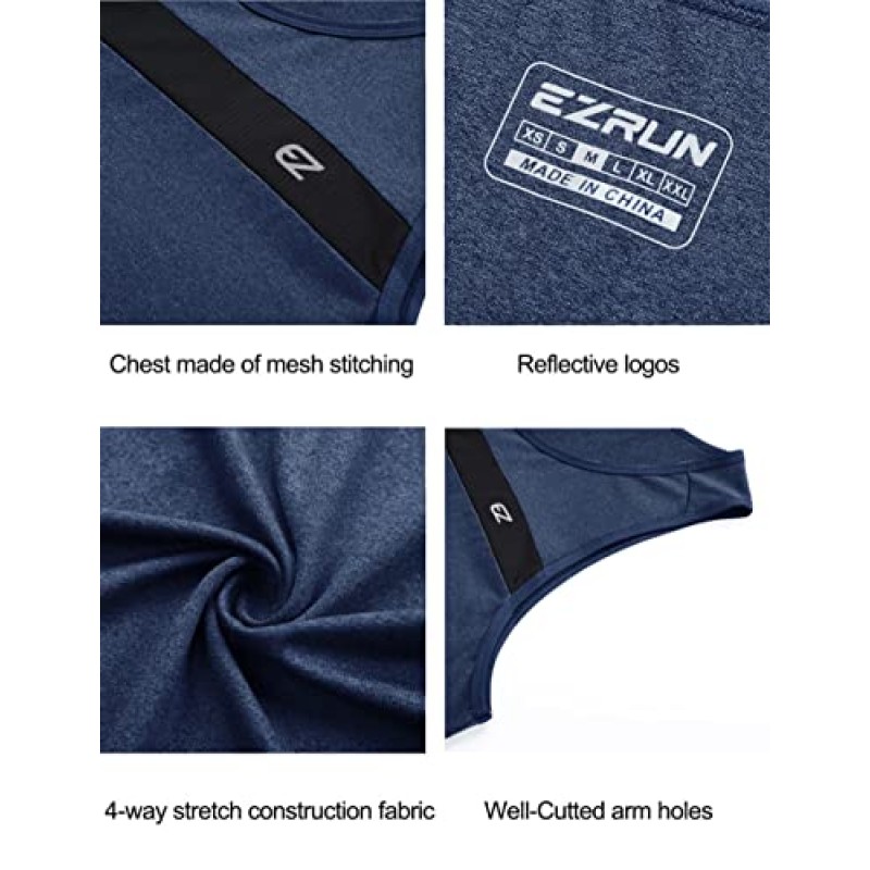 EZRUN 남성용 탱크 탑 빠른 건조 운동 훈련 운동 셔츠 체육관 피트니스 보디 빌딩 러닝 조깅